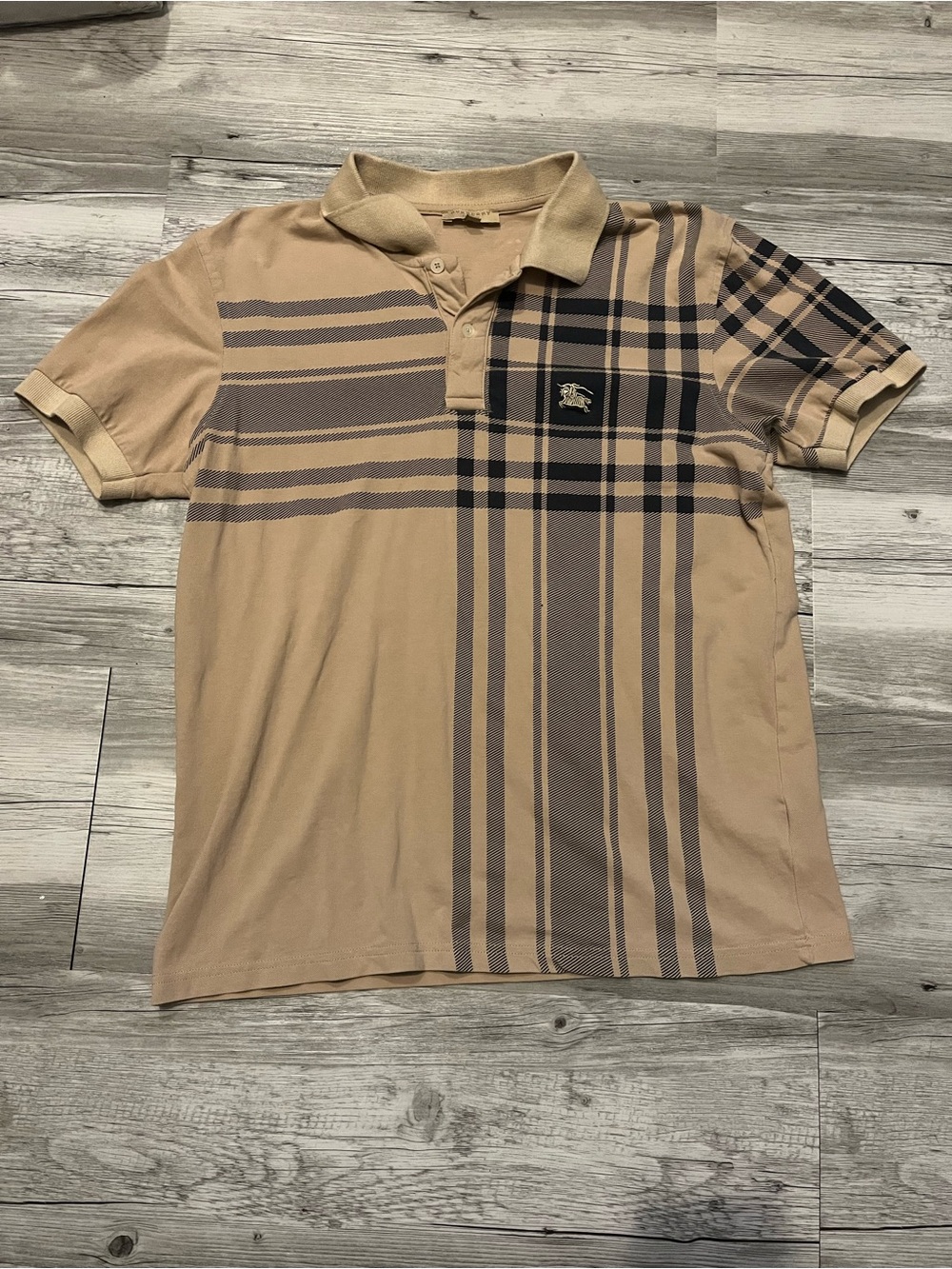 Vintage Burberry Beige Plaid Short-Sleeve Polo